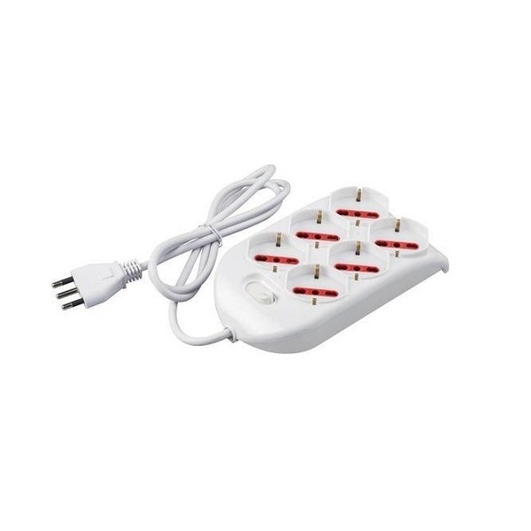 Ciabatta 6 Schuko + Interruttore Quadrata Bianca